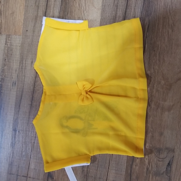 KIDICHIC Yellow White Embroidered Parrot Bird Crop Top Shirt - Picture 6 of 10